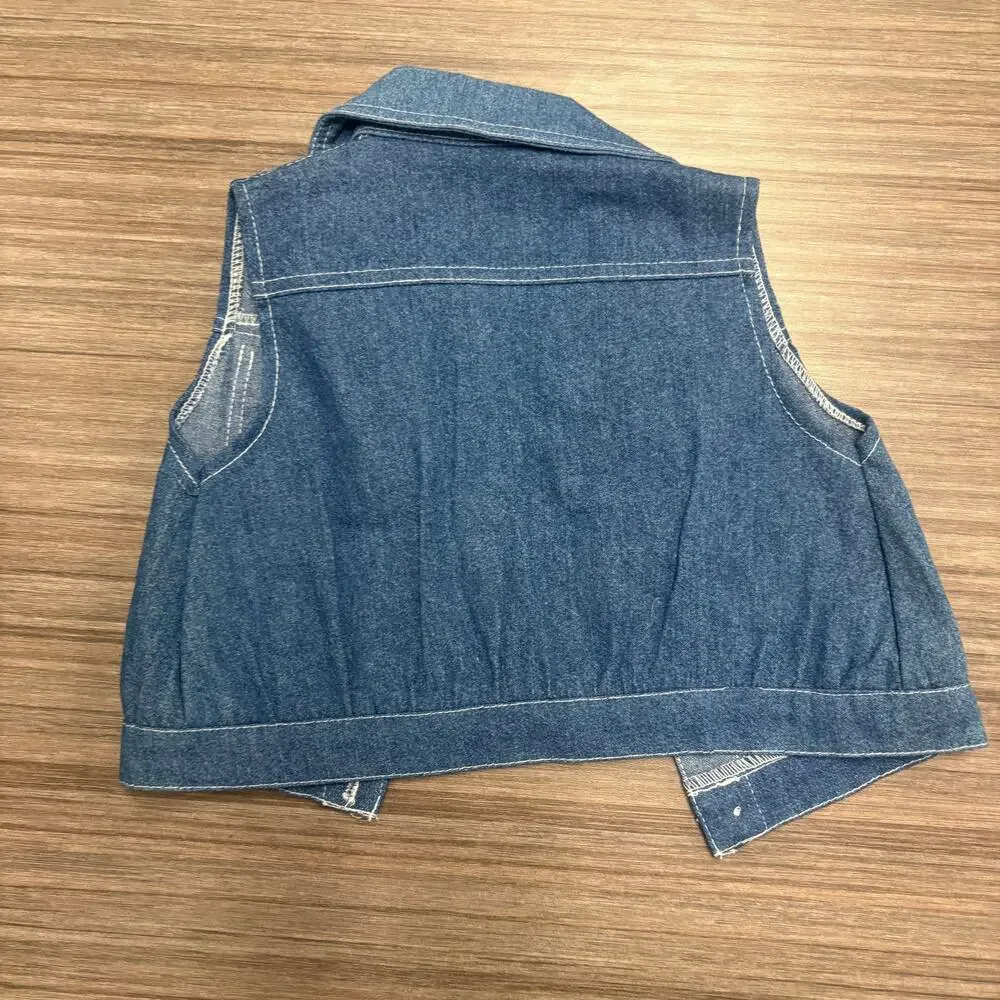 Vintage Little By Little Denim Romper & Vest Set 0 to 6M